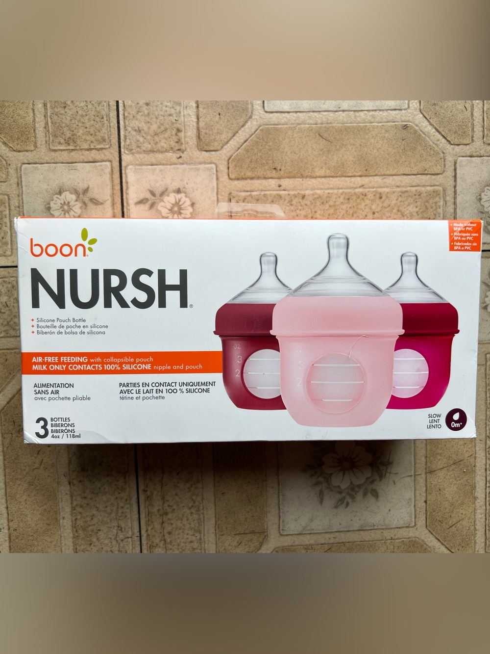 NIB boon NURSH 4oz pink baby bottles